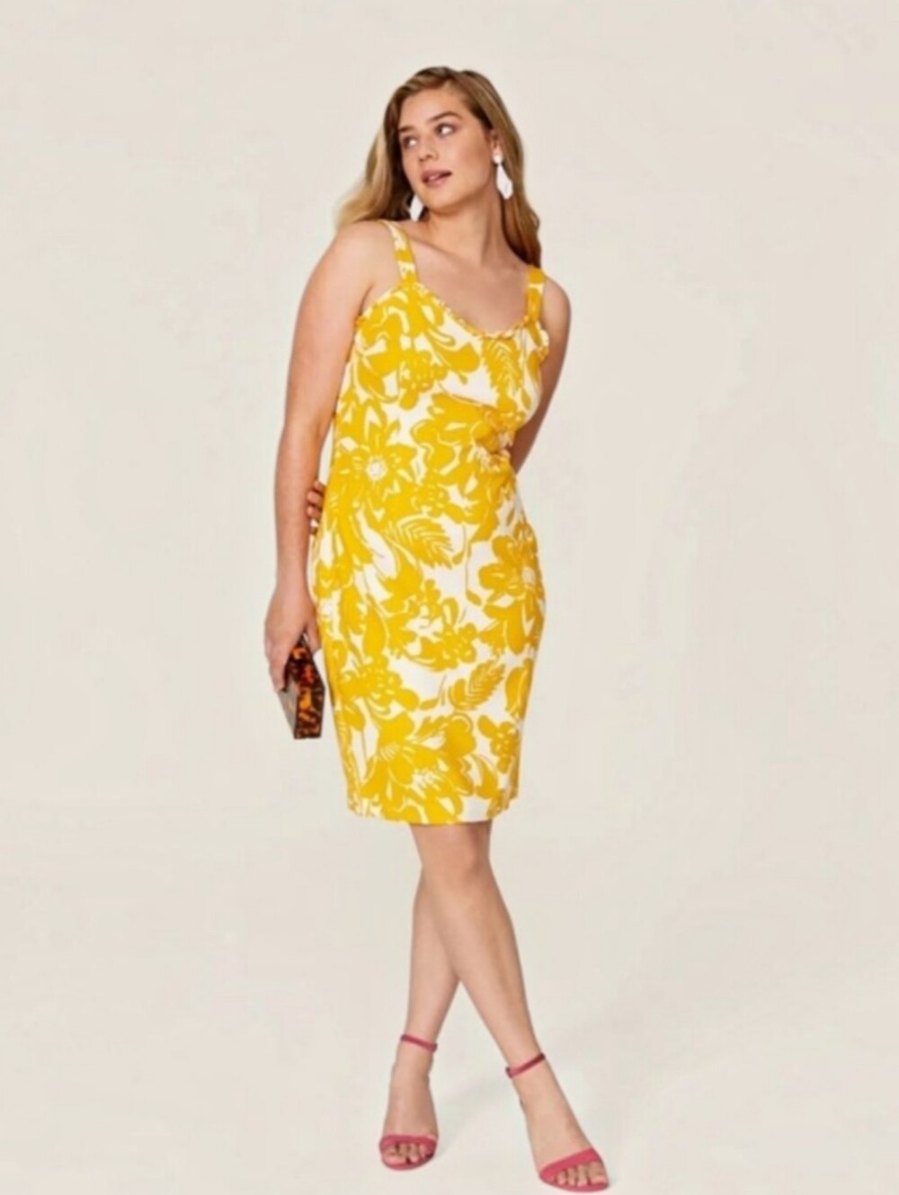 Trina Turk Zile Floral Patterned Sheath Dress Yellow White Ruffle Women’s Size 8